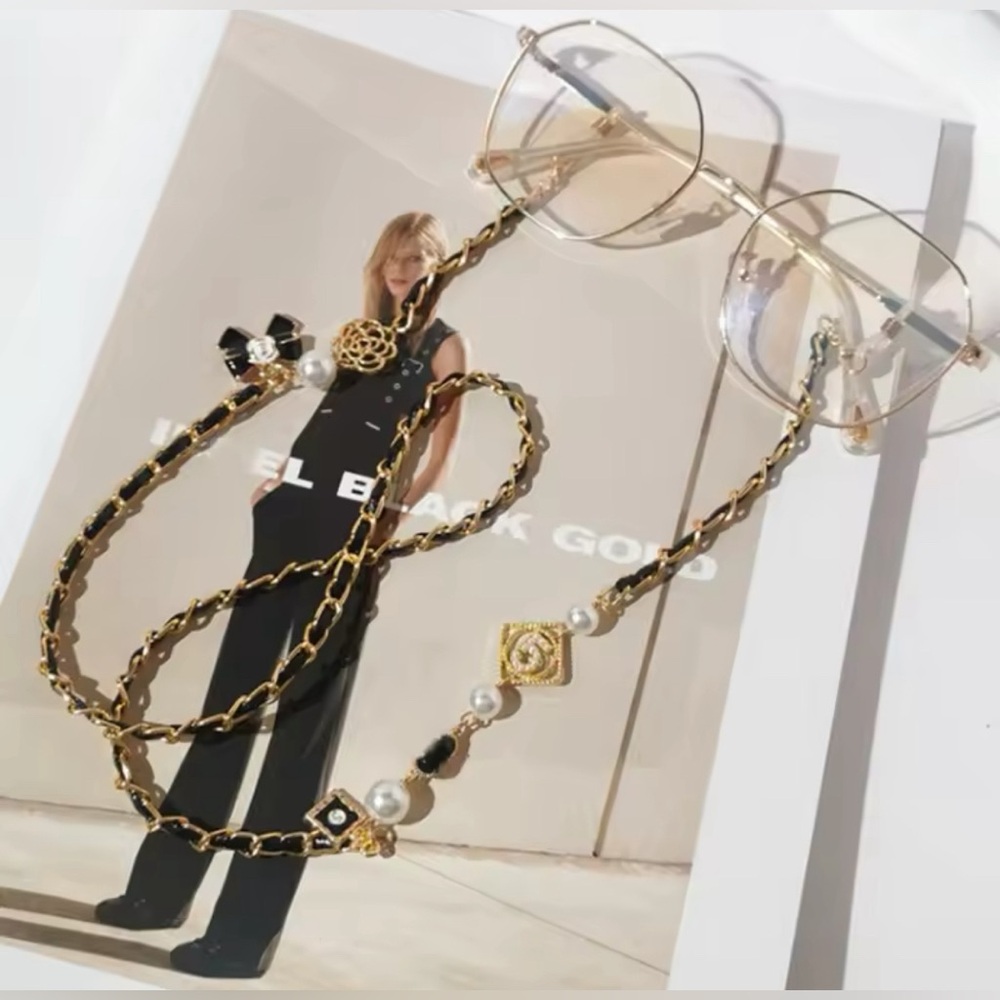 Vintage Style Glasses Chain, Irregular Panels, Black Pu Chain Jewelry for Women